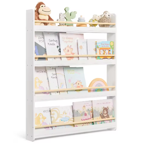 Kinderboekenplank met 4 Niveaus – Wandplank voor Kinderkamer en Speelkamer