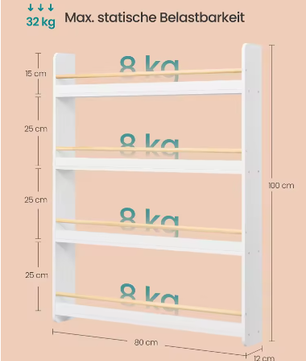 Kinderboekenplank met 4 Niveaus – Wandplank voor Kinderkamer en Speelkamer