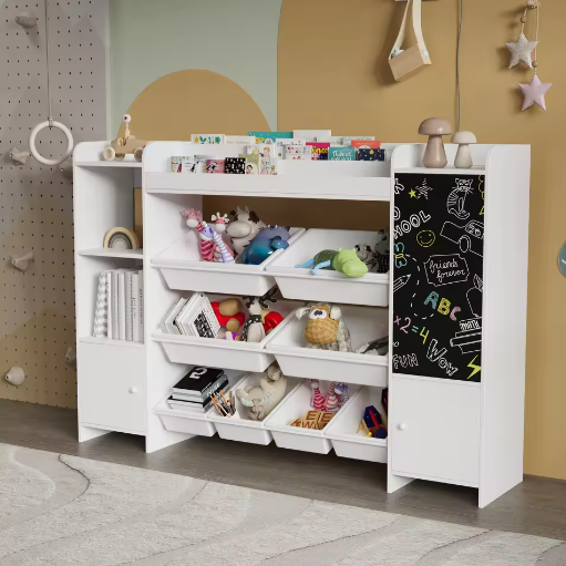 Kinderboekenplank met Open Opbergruimte en Schoolbord