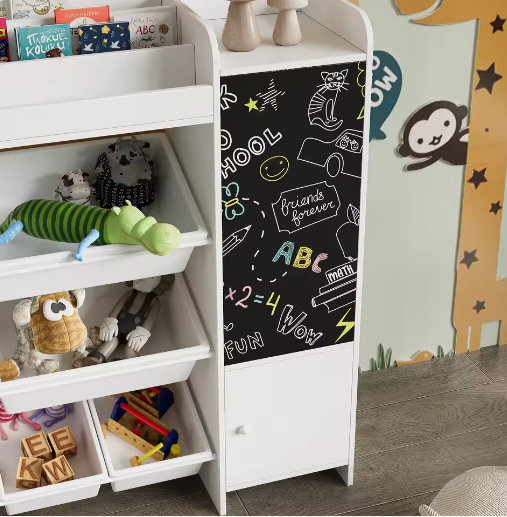 Kinderboekenplank met Open Opbergruimte en Schoolbord