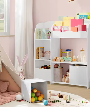 Kinder Boekenkast met Speelgoedopslag en Opbergdozen – 3-in-1