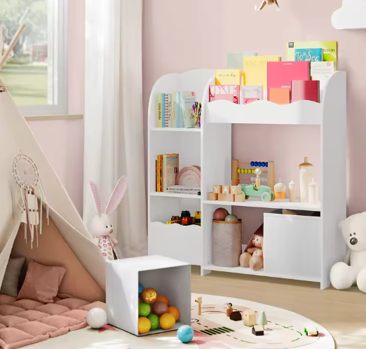 Kinder Boekenkast met Speelgoedopslag en Opbergdozen – 3-in-1