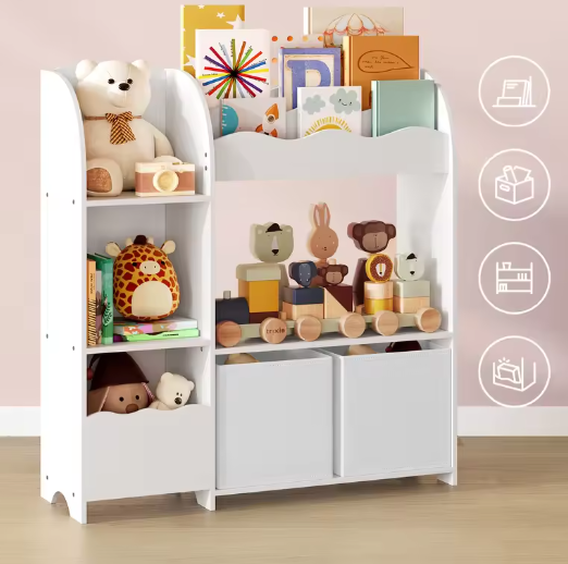 Kinder Boekenkast met Speelgoedopslag en Opbergdozen – 3-in-1