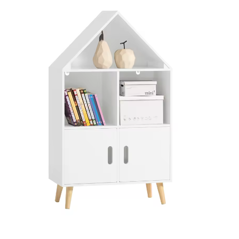 Kinderboekenkast met Huisontwerp – Opbergplank met Deuren en Open Vakken