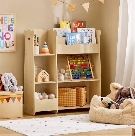 Kinderboekenkast met 3 Planken en 5 Open Vakken – Opbergplank voor Kinderen