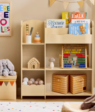 Kinderboekenkast met 3 Planken en 5 Open Vakken – Opbergplank voor Kinderen