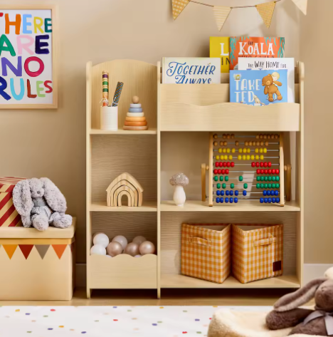 Kinderboekenkast met 3 Planken en 5 Open Vakken – Opbergplank voor Kinderen