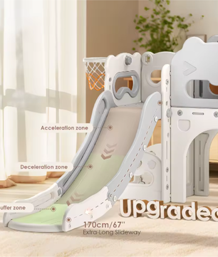 7-in-1 Indoor Kinderglijbaan met Schommel, Klimrek en Speelelementen