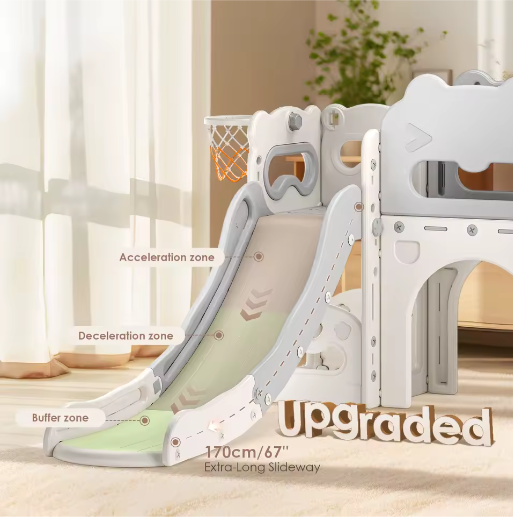 7-in-1 Indoor Kinderglijbaan met Schommel, Klimrek en Speelelementen