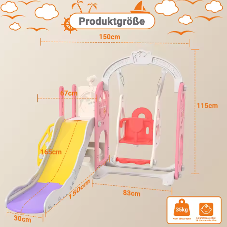 6-in-1 Outdoor Kinderglijbaan en Schommelset – Multifunctioneel Speeltoestel met Basketbalring en Telescoop