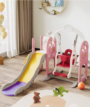 6-in-1 Outdoor Kinderglijbaan en Schommelset – Multifunctioneel Speeltoestel met Basketbalring en Telescoop