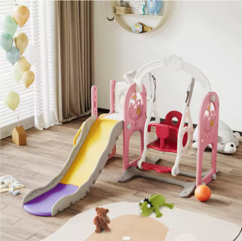 6-in-1 Outdoor Kinderglijbaan en Schommelset – Multifunctioneel Speeltoestel met Basketbalring en Telescoop