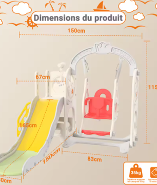 Houten 6-in-1 Buitenspeelset voor Kinderen – Schommel, Glijbaan en Basketbal