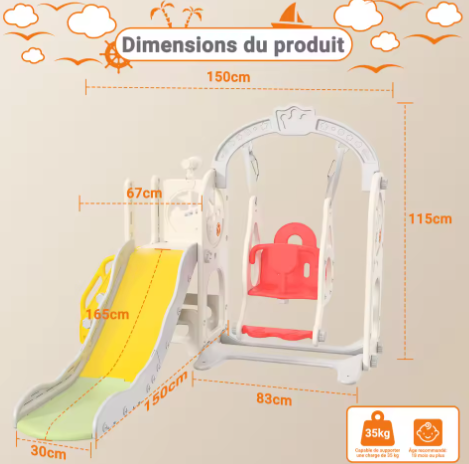 Houten 6-in-1 Buitenspeelset voor Kinderen – Schommel, Glijbaan en Basketbal