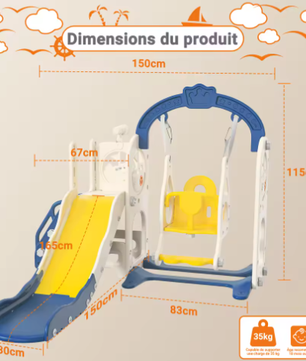 Houten 6-in-1 Buitenspeelset voor Kinderen – Schommel, Glijbaan en Basketbal