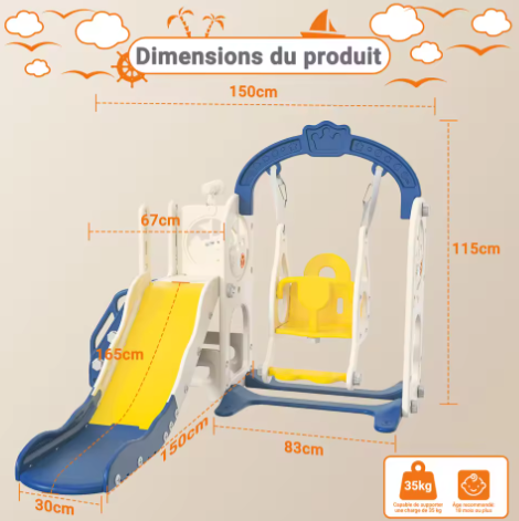 Houten 6-in-1 Buitenspeelset voor Kinderen – Schommel, Glijbaan en Basketbal