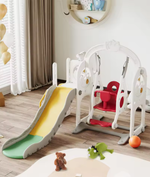 Houten 6-in-1 Buitenspeelset voor Kinderen – Schommel, Glijbaan en Basketbal