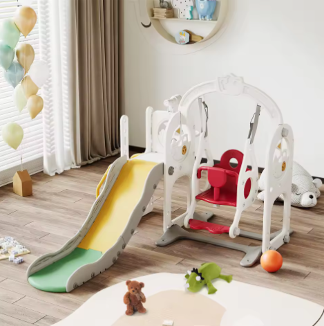 Houten 6-in-1 Buitenspeelset voor Kinderen – Schommel, Glijbaan en Basketbal