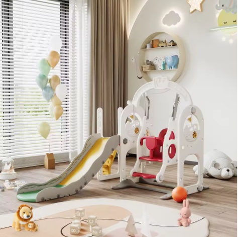 Houten 6-in-1 Buitenspeelset voor Kinderen – Schommel, Glijbaan en Basketbal