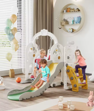Houten 6-in-1 Buitenspeelset voor Kinderen – Schommel, Glijbaan en Basketbal