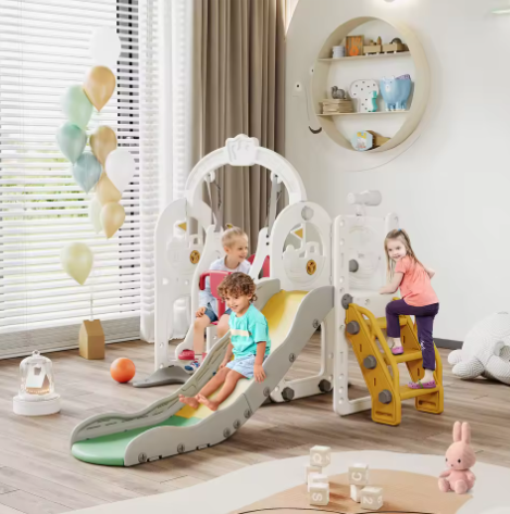 Houten 6-in-1 Buitenspeelset voor Kinderen – Schommel, Glijbaan en Basketbal