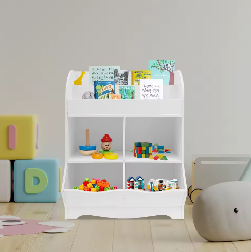 Kinderspeelgoed Opbergplank – PVC Boekenkast met 4 Opbergvakken 67×30×89 cm