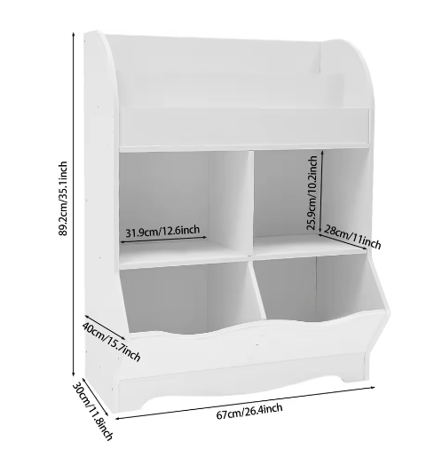 Kinderspeelgoed Opbergplank – PVC Boekenkast met 4 Opbergvakken 67×30×89 cm