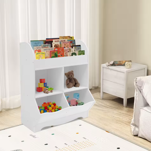 Kinderspeelgoed Opbergplank – PVC Boekenkast met 4 Opbergvakken 67×30×89 cm