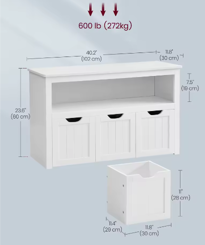 Kinder Opbergkast met Wielen en Opbergbakken – 102x30x60 cm