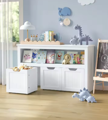 Kinder Opbergkast met Wielen en Opbergbakken – 102x30x60 cm