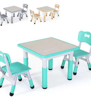 Verstelbare Kindertafel met 2 Stoelen – Kinderbureau voor Spelen en Leren (3–8 Jaar)