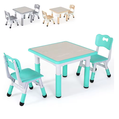 Verstelbare Kindertafel met 2 Stoelen – Kinderbureau voor Spelen en Leren (3–8 Jaar)