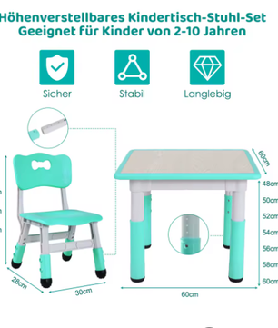 Verstelbare Kindertafel met 2 Stoelen – Kinderbureau voor Spelen en Leren (3–8 Jaar)