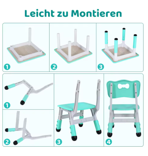 Verstelbare Kindertafel met 2 Stoelen – Kinderbureau voor Spelen en Leren (3–8 Jaar)