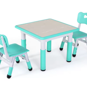 Verstelbare Kindertafel met 2 Stoelen – Kinderbureau voor Spelen en Leren (3–8 Jaar)