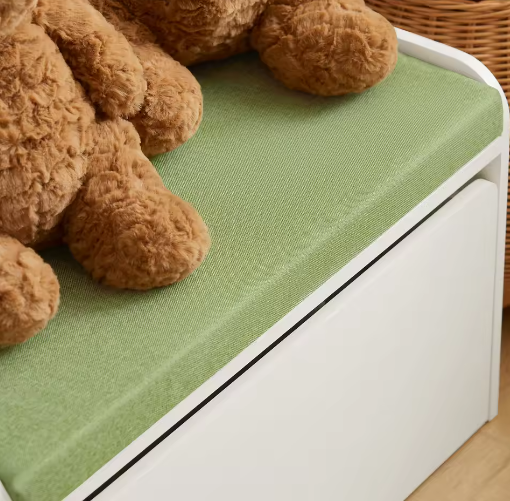 Kinderbank met Opbergruimte en Zitkussen – Speelgoedkist op Wielen