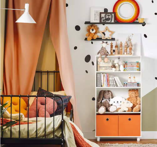 Kinderboekenkast met Opbergboxen –Boekenplank voor Kinderkamer
