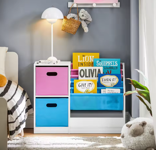 Kinderboekenplank met Opbergboxen voor Boeken en Speelgoed