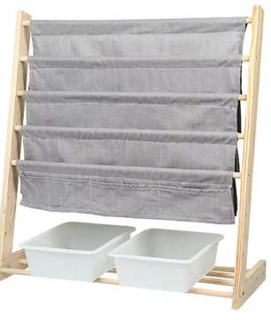 Kinderboekenkast met 4 Hangplanken en 2 Speelgoeddozen – Houten Kinderplank voor Boeken en Speelgoed
