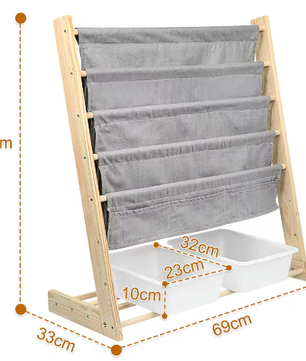 Kinderboekenkast met 4 Hangplanken en 2 Speelgoeddozen – Houten Kinderplank voor Boeken en Speelgoed
