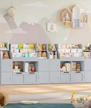 Speelgoedopberger en Kinderboekenkast 3-Laags met Lades en Deuren