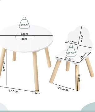 Kindertafel met 2 Stoelen en Wolkvormige Rugleuning