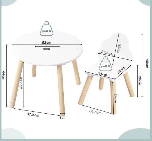 Kindertafel met 2 Stoelen en Wolkvormige Rugleuning