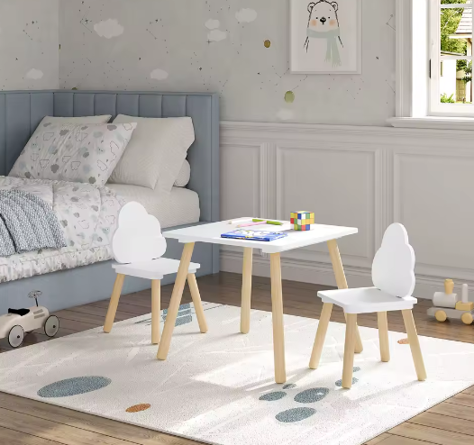 Kindertafel met 2 Stoelen en Wolkvormige Rugleuning
