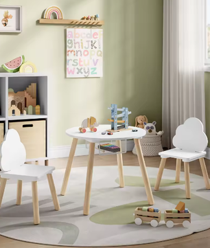 Kindertafel met 2 Stoelen en Wolkvormige Rugleuning