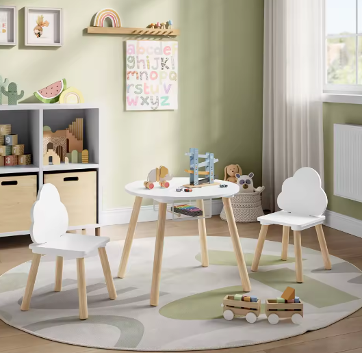 Kindertafel met 2 Stoelen en Wolkvormige Rugleuning