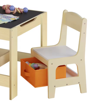 Houten Kindertafel met 2 Stoelen en Opbergdozen