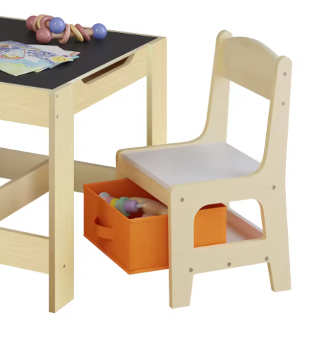 Houten Kindertafel met 2 Stoelen en Opbergdozen