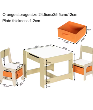 Houten Kindertafel met 2 Stoelen en Opbergdozen