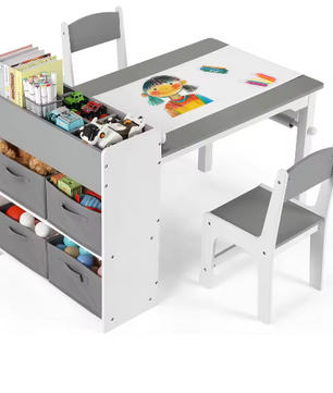 2-in-1 Kindertafel met 2 Stoelen en Opbergplanken – Creatieve Activiteitentafel